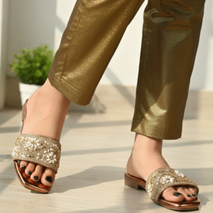 WOMEN GOLDEN EMBROIDERED FLATS