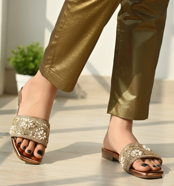 WOMEN GOLDEN EMBROIDERED FLATS