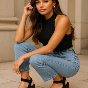 Women Trendy Black Platform Block Heels