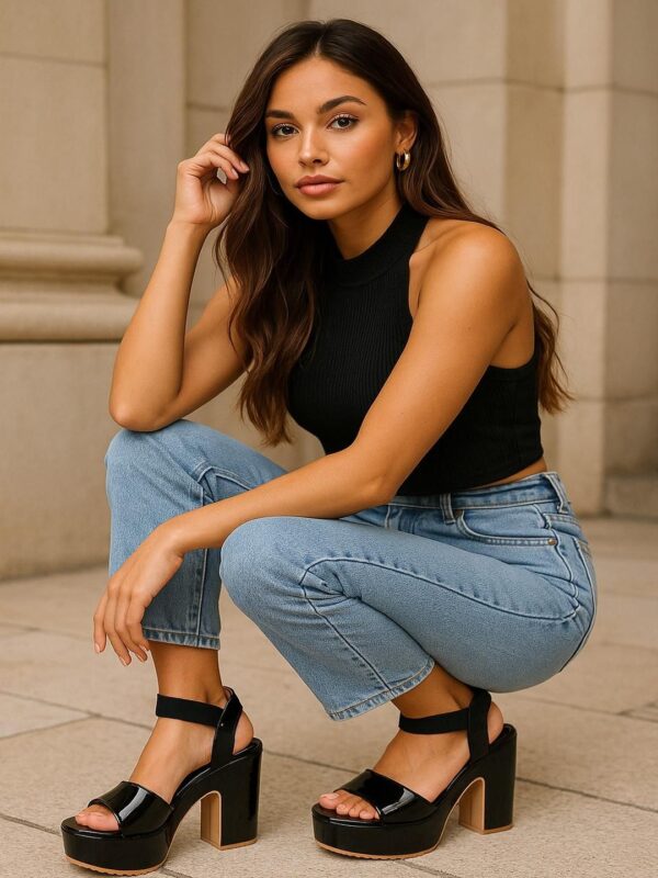 Women Trendy Black Platform Block Heels